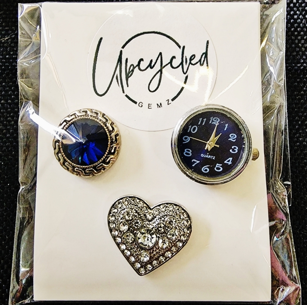 2FOR$30 - Interchangeable Snap Charm 3 Piece Set - Navy/Silver Charms